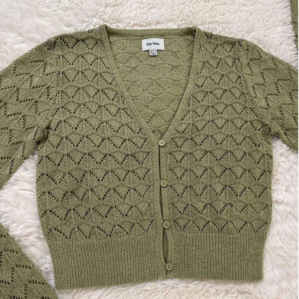 Rhythm Boho Knit Cardigan Earthy Minimalist Coastal Chic Sweater - Picture 4 of 8